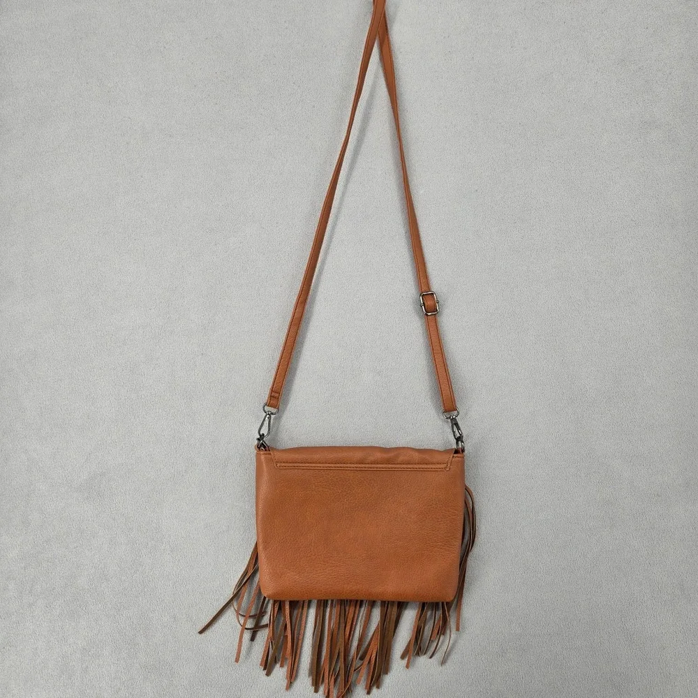 Faux Leather Fringe Crossbody Bag Western Boho Purse Like New Condition